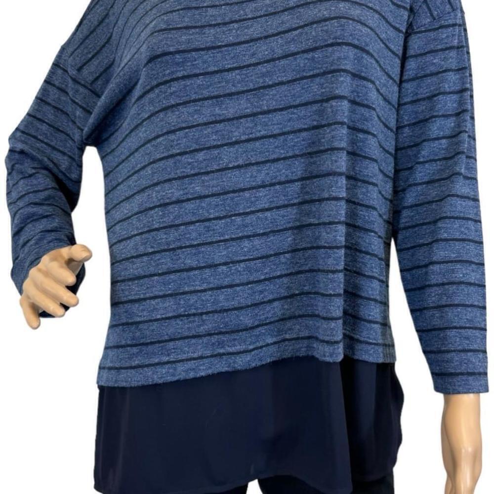 Women's LOFT Blue Striped Long Sleeve Blouse Size L